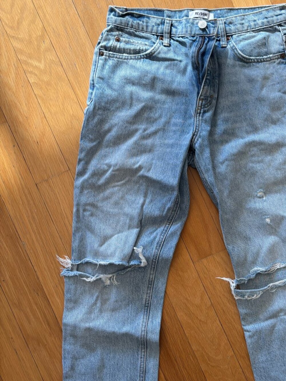 RE/DONE High Rise Jeans Light Wash Ripped Knee Size 29